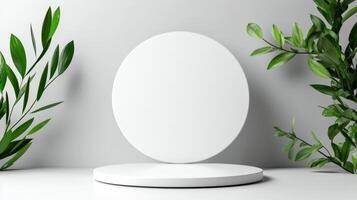 podium with Mockup for a product pedestal. design template. Background presentation a round display stand for cosmetic photo
