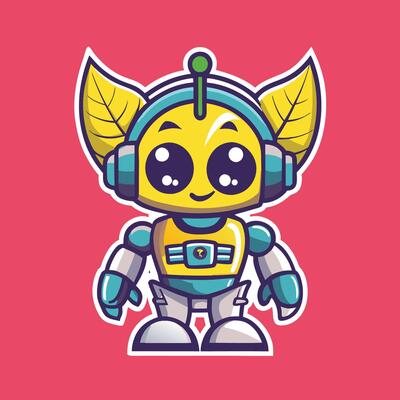 Minimalist Illustration of a Leaf Shaped Robot Mascot