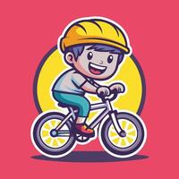 Adventurous Boy Cycling Down a Path A Logo Character vector