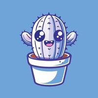 Enchanting Illustration of an Adorable Cactus Adorned in a Quaint Flowered Pot vector