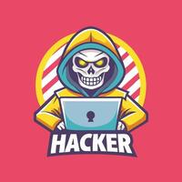 Cool Skull Hacker Logo Mascot Character with Shopping Cart vector