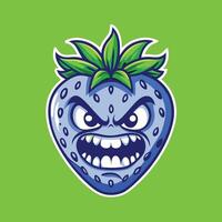 A Strawberry With a Playful Facial Expression, Adorned With a Hand Drawn Word vector