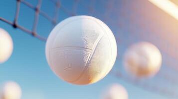 volleyball sailing into net with golden sunset sky flying in the air, highlighting intensity and dramatic sports moment photo
