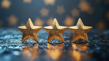 victory three star rating trophy symbolizing success, achievement, and Gold on background photo