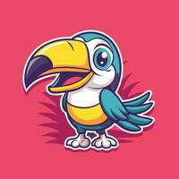 Joyful Green Toucan Cartoon Character with Colorful Beak and Feathers vector