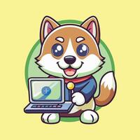 Shiba Inu and Computer Logo A Mascot That Combines Technology and Cuteness vector