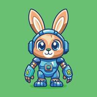 Adorable Cyborg Robot Bunny Character with Metallic Features and Bright Eyes vector