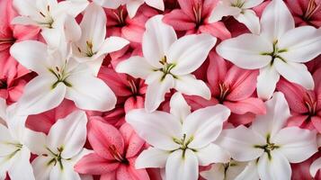Soft watercolor rendering capturing and delicate pink white lilies blooming against muted pastel background photo