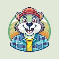Cartoon Style Beaver Mascot Illustration with Logo Emblem vector