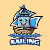 Animated Cartoon Mascot of a Sailing Boat Character with Graphics vector