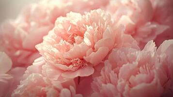 Delicate pink peonies blooming against soft pastel background, creating elegant floral composition gentle, with romantic mood photo