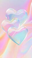 Iridescent valentine heart holography shaped bubbles ethereal drifting across soft pastel gradient, conveying delicate romantic mood and soap visual harmony background photo