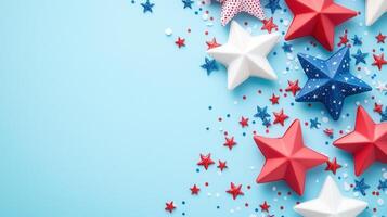 Festive arrangement of red, white, and blue stars creating a american patriotic theme for independence day photo