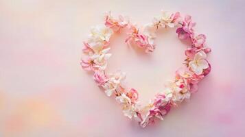 Delicate floral heart arrangement on a pastel background for romantic themes or celebrations in springtime elegance photo