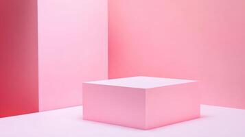 Minimalist pink space featuring geometric shapes elevated on a white surface creating a modern aesthetic for artistic display photo