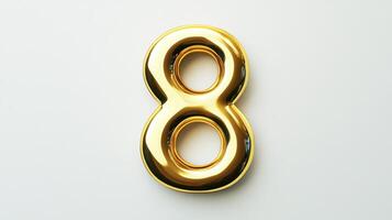 Shiny golden number eight displayed on a clean background, emphasizing elegance and the significance of the numeral in various contexts photo