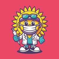 Smiling Surgeon Sun Character with Stethoscope and Scalpel vector