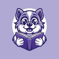 Dog Character Mascot with a Book in Its Hand in Cartoon Style for Logo or Brand Design vector