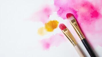 Creative watercolor painting tools and vibrant colors showcase artistic expression in a visually appealing setup photo