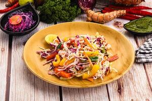 A plate of food on a table photo