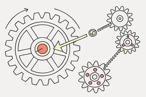 A creative digital depiction of an atom and gears, representing innovation and the fusion of science, technology, and mechanical systems vector