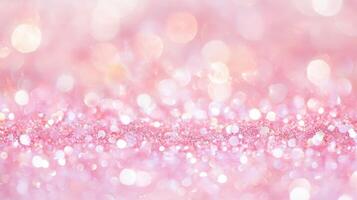 Soft pink background with shimmering bokeh effect and sparkling light creating a dreamy atmosphere for various creative applications photo