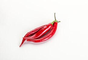 Two red chili peppers on a white background photo