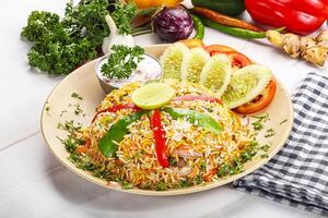 A plate of food on a table photo