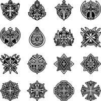 Collection of Templar Knight Symbols Glyph Icons vector