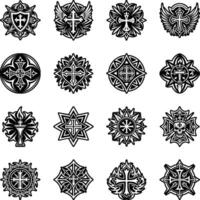 Collection of Crusader Symbols Glyph Style Icons vector