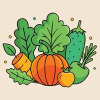 Vegetables and fruits in a cartoon style vector