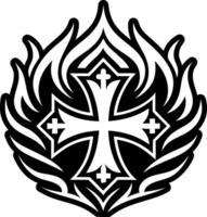 Burning cross symbol icon in solid style vector