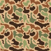 A pixelated camouflage seamless pattern design, featuring a classic military color palette in a seamless, repeating pixelated texture. Perfect for backgrounds, textiles, apparel, and more vector