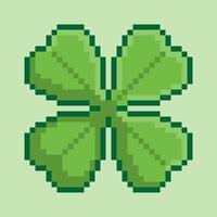 A pixel art illustration of a four leaf clover, a symbol of good luck. Featuring a simple, stylized clover with a light green background, perfect for St. Patrick's Day or general good fortune themes vector