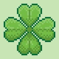 A pixel art illustration of a four leaf clover, a symbol of good luck. Featuring a simple, stylized clover with a light green background vector