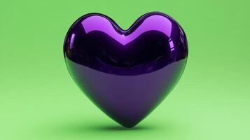 Vibrant purple heart shaped object stands out against a bright green background, creating an eye-catching visual focal point photo