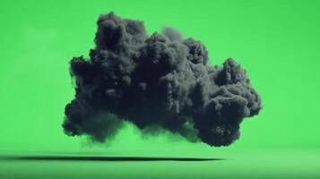A thick, dark smoke cloud drifts gently across a vivid green background, creating a striking contrast in a surreal, digital landscape photo