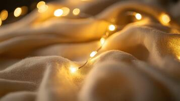 Soft, warm fabric illuminated by glowing fairy lights creates a cozy atmosphere for relaxation and comfort in a tranquil setting photo