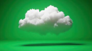 White cloud floating over a vivid green background creating a striking visual contrast with soft shadows on the surface below photo
