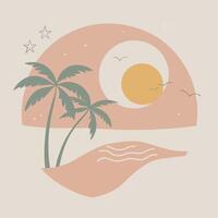Illustration of a beach scene in the evening, a beautiful beach. vector