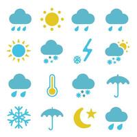Simple weather icon showing sun, rain, and clouds colorful set. vector