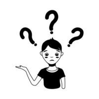 Confused man face. Simple flat illustration of question dilemma problem concept, isolated on white cartoon character, business asking analysis mark. vector