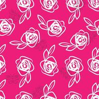 Seamless pattern with roses in single line style. Pink fabric print. vector