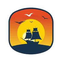Large red and orange sail silhouette of a sailing ship vector