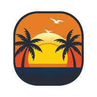 Sunset scene with palm trees and bird. vector