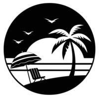 Black and white illustration of a beach scene in the evening, a beautiful beach scene vector