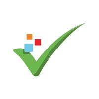 Green Checkmark with Colorful Pixel Logo Template vector
