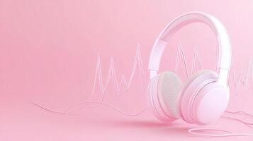 Stylish pink headphones on a soft pink background with sound wave graphics creating a modern, vibrant atmosphere for music lovers and creatives photo