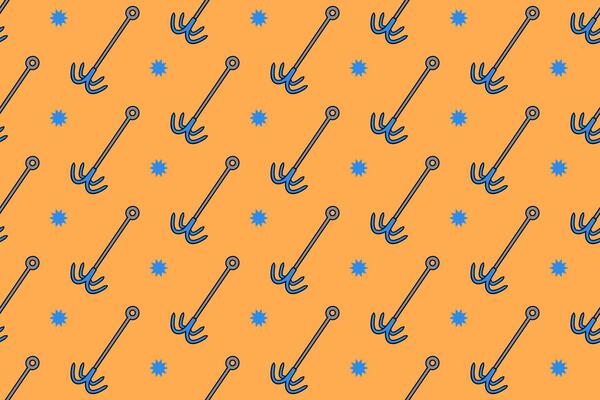 climbing anchor colorful seamless pattern on orange background set. doodle bolt, spindle, wedge equipment illustration pattern background. climbing hook background for climbing sport club merchandise