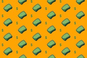 cash money bills with dollar currency symbol colorful seamless pattern on yellow background set. doodle money illustration pattern background. dollar money background for packaging and merchandise vector